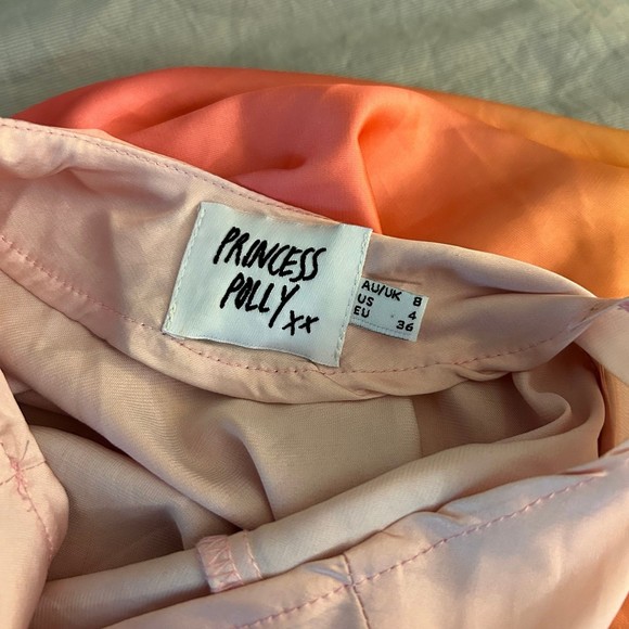 Princess Polly 4 Sunset Mini Dress, Halter Tie Neck, Pink Yellow Ombre, Silky - Picture 10 of 12